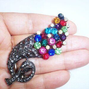 Elegant Multi color rhinestone crystal bouquet Gun metal Gift brooch pin